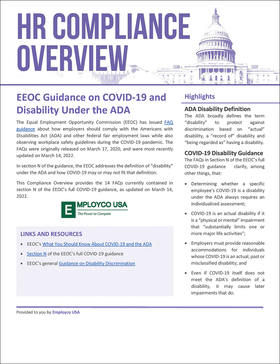 EEOC Guidance on COVID-19 and Disability under the ADA