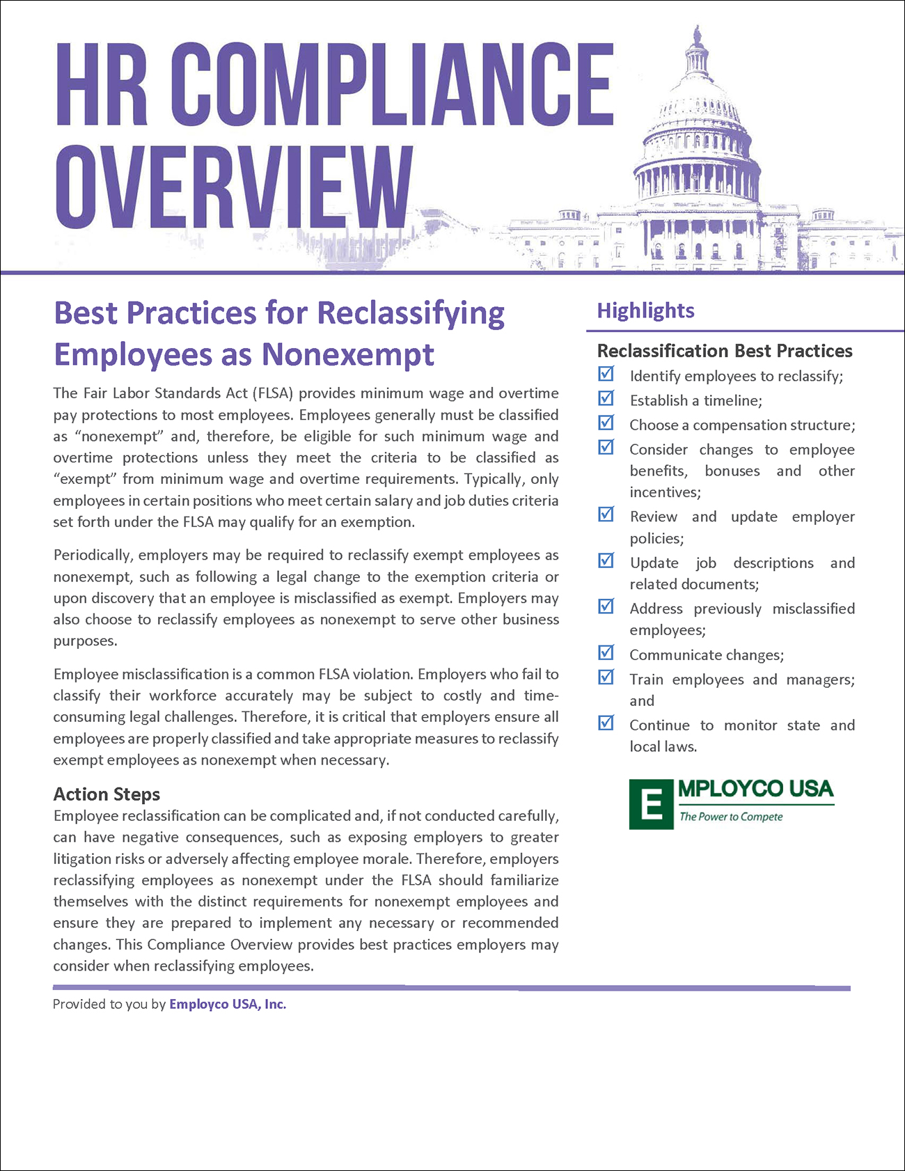 HR Compliance Bulletin: Best Practices for Reclassifying Employees as Non-exempt