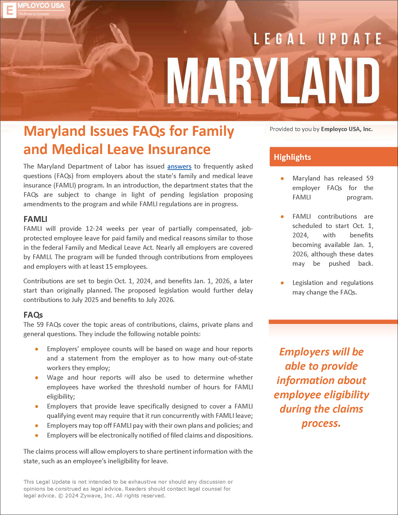 Maryland Legal Update