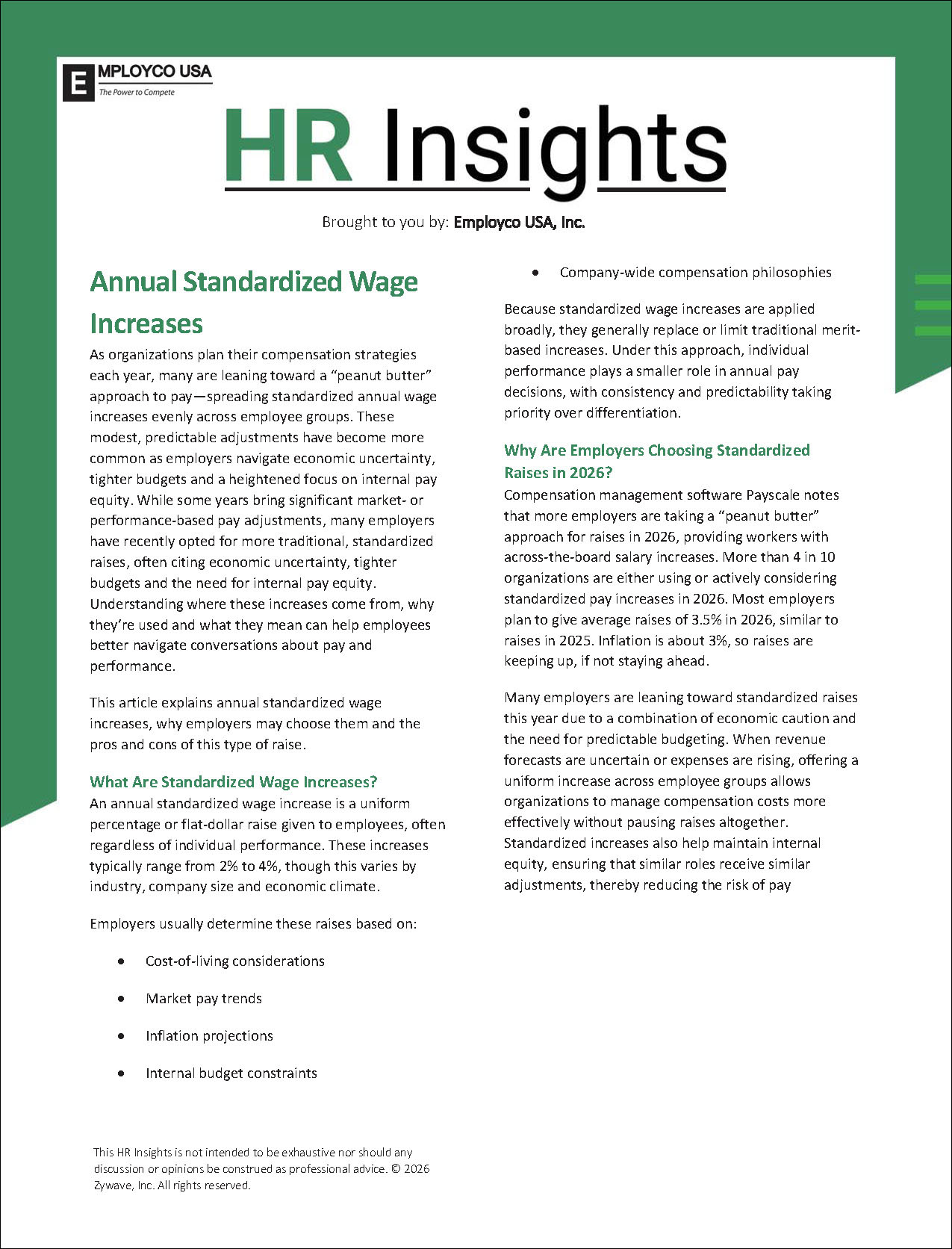 Annual Standardized Wage Increases