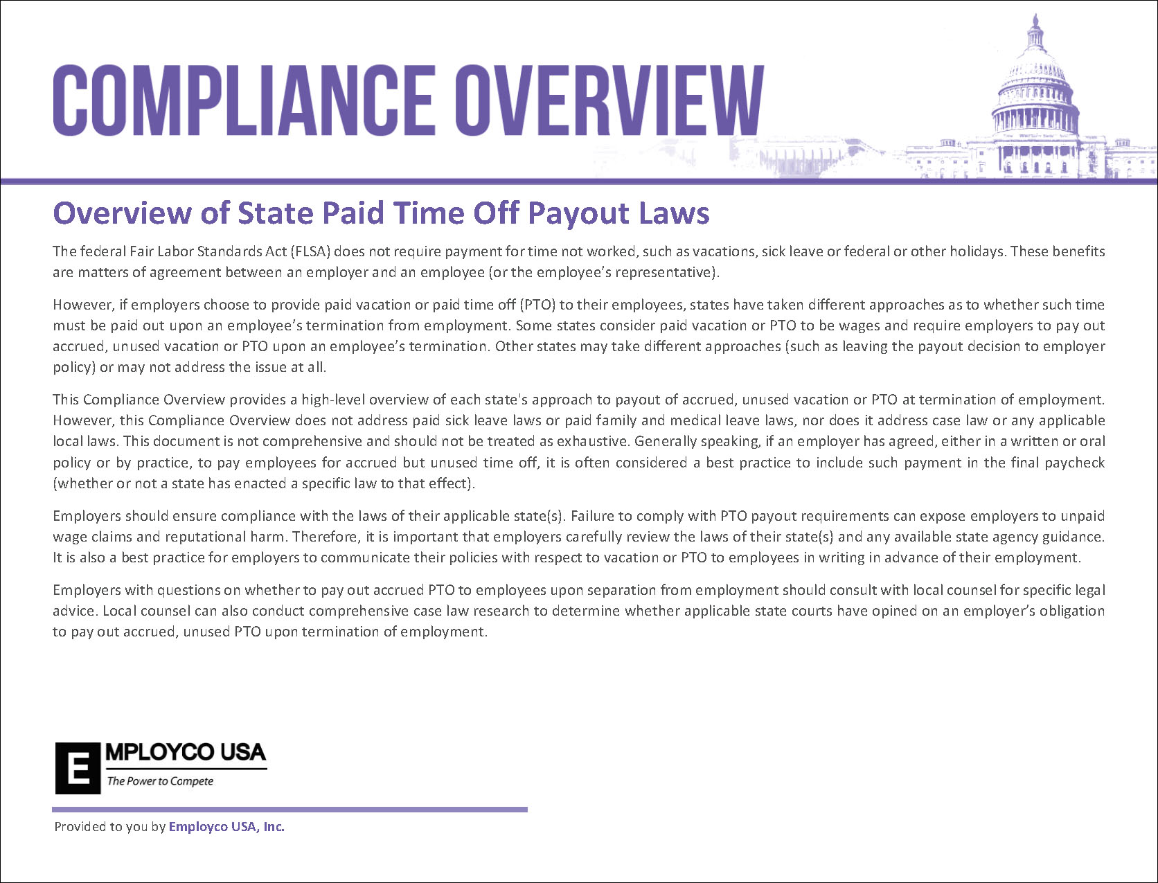 Compliance Overview: Overview of State Paid Time Off Payout Laws