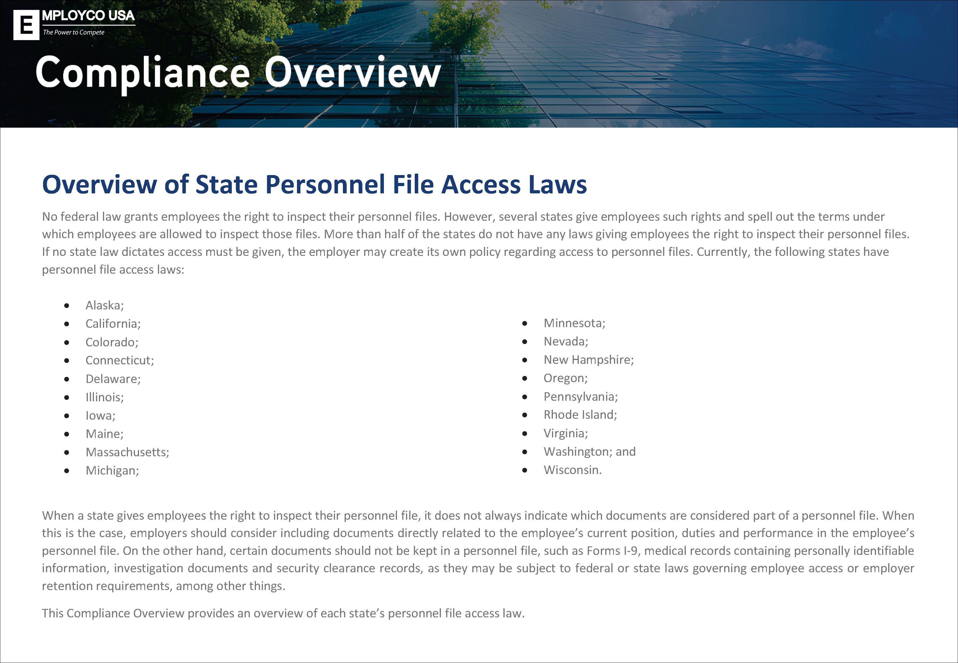 Overview of State Personnel File Access Laws
