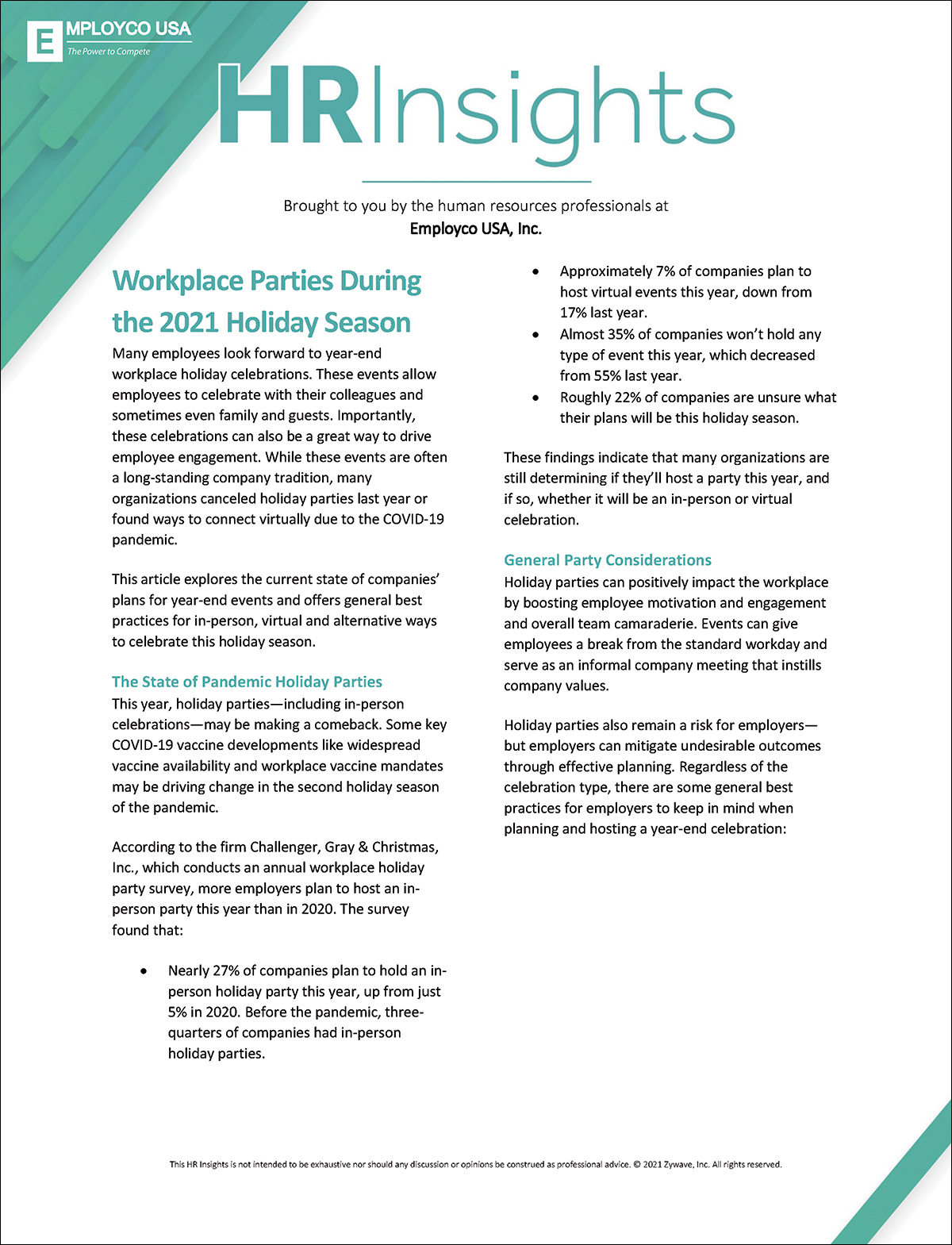 HR Insights: Workplace Parties During the 2021 Holiday Season