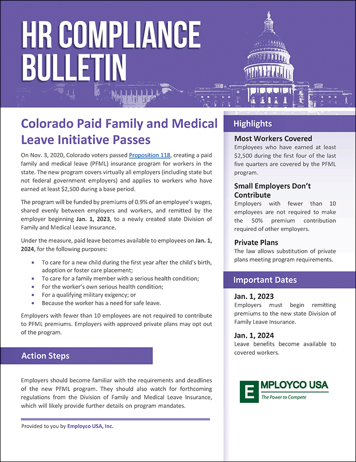 HR Compliance Bulletin: Colorado Paid Family and Medical Leave Initiative Passes