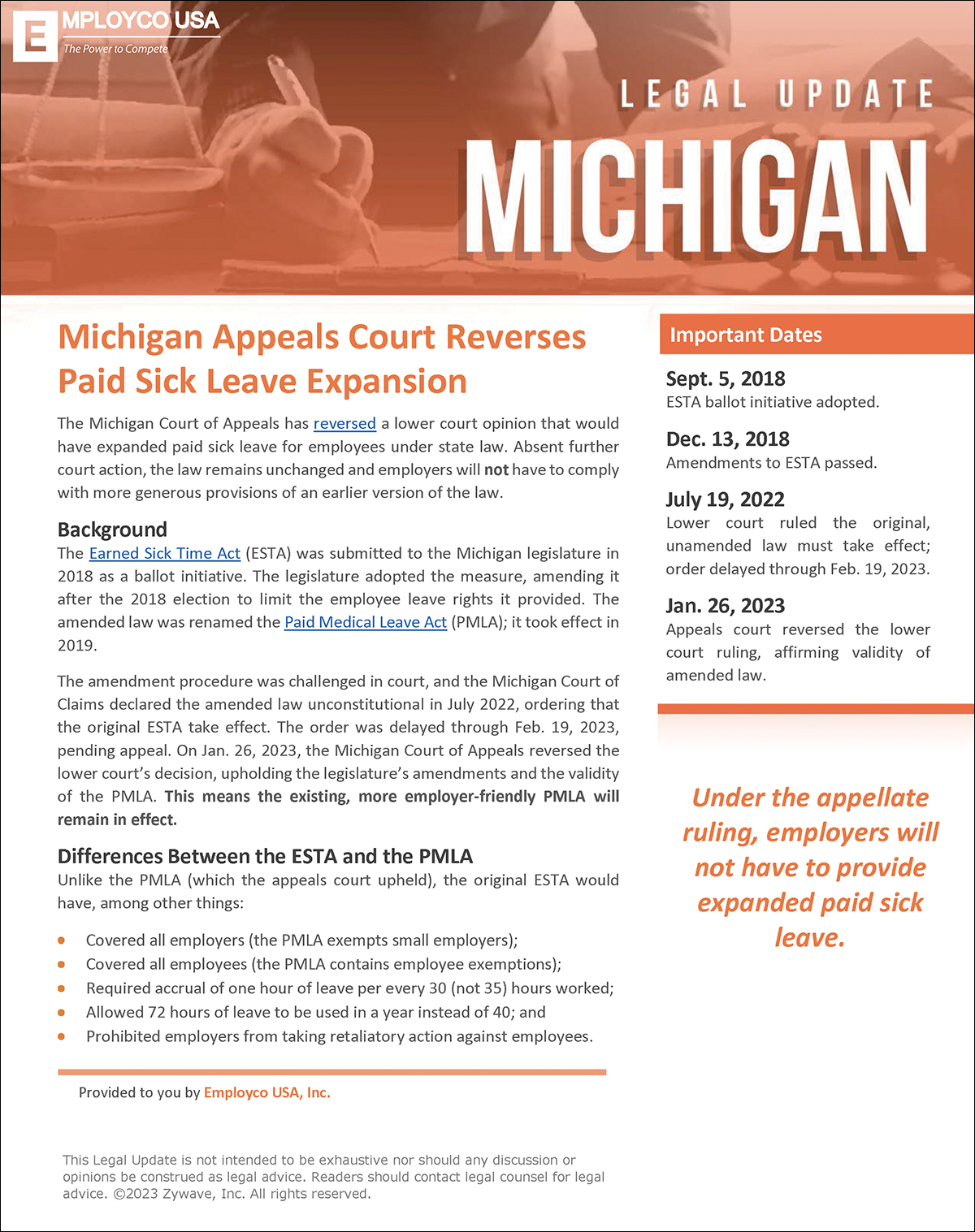 Michigan Legal Update