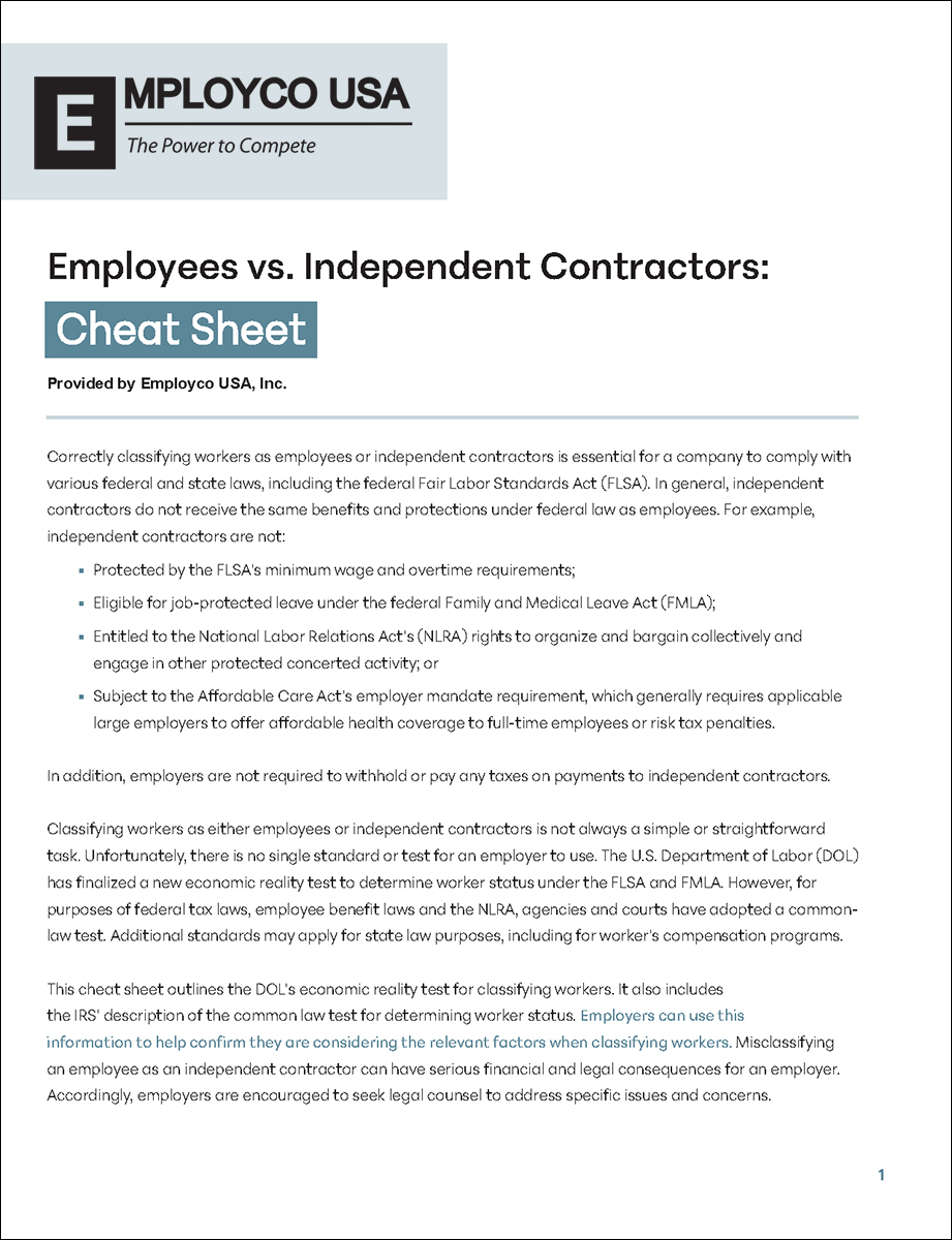 Employees vs. Independent Contractors: Cheat Sheet