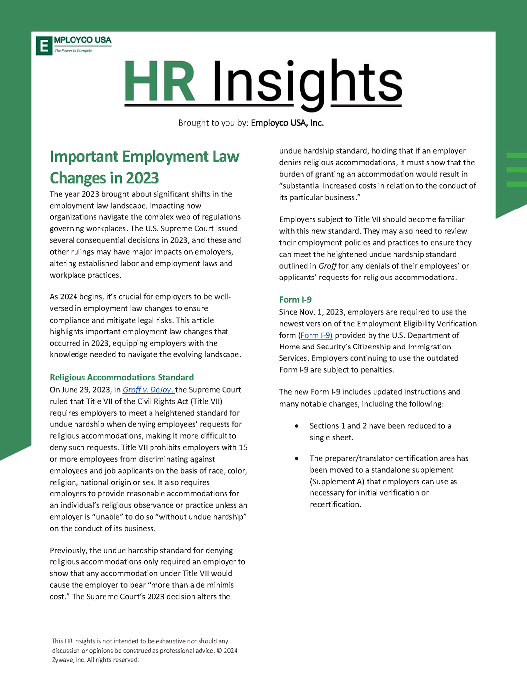 Important Employment Law Changes in 2023