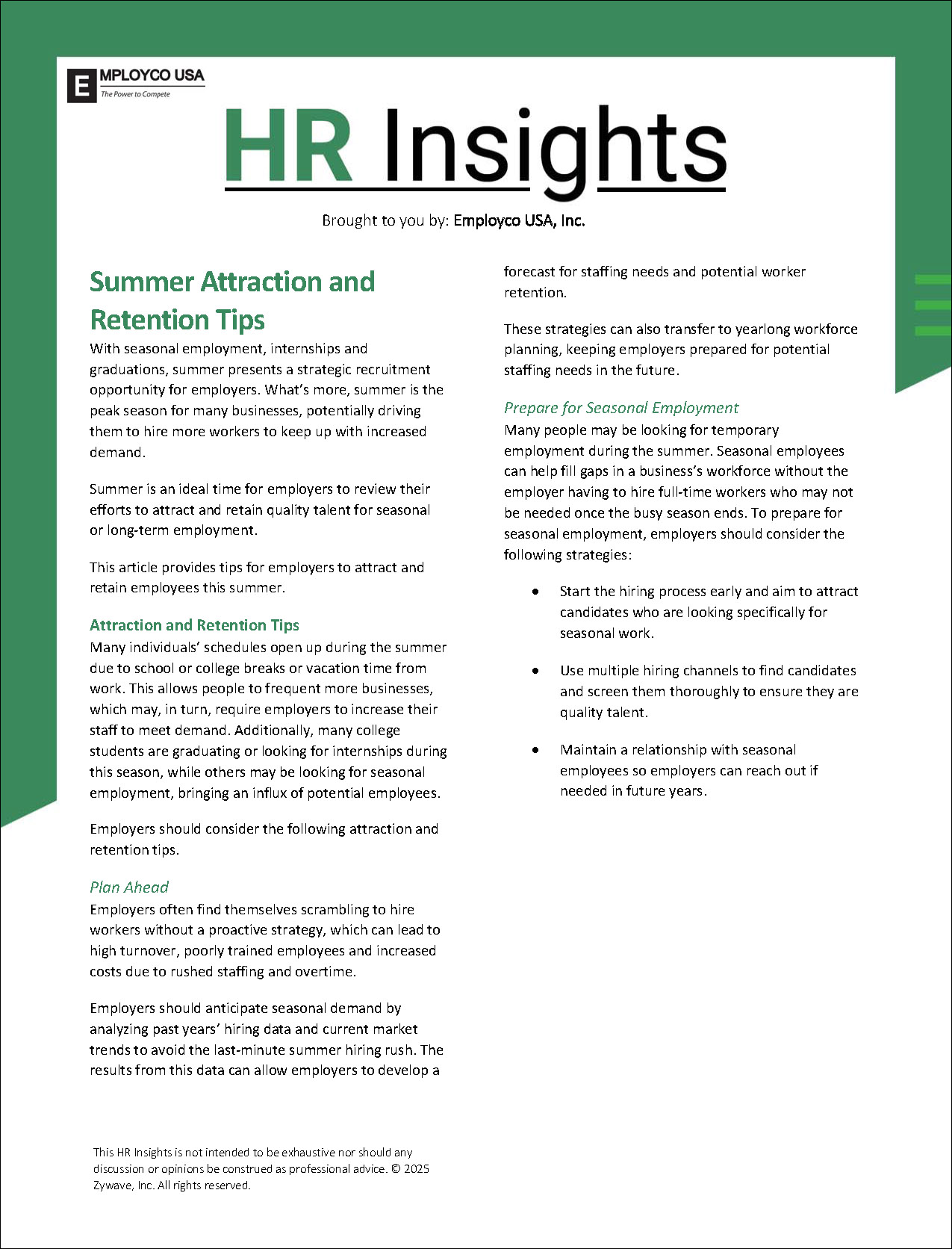 Summer Attraction and Retention Tips