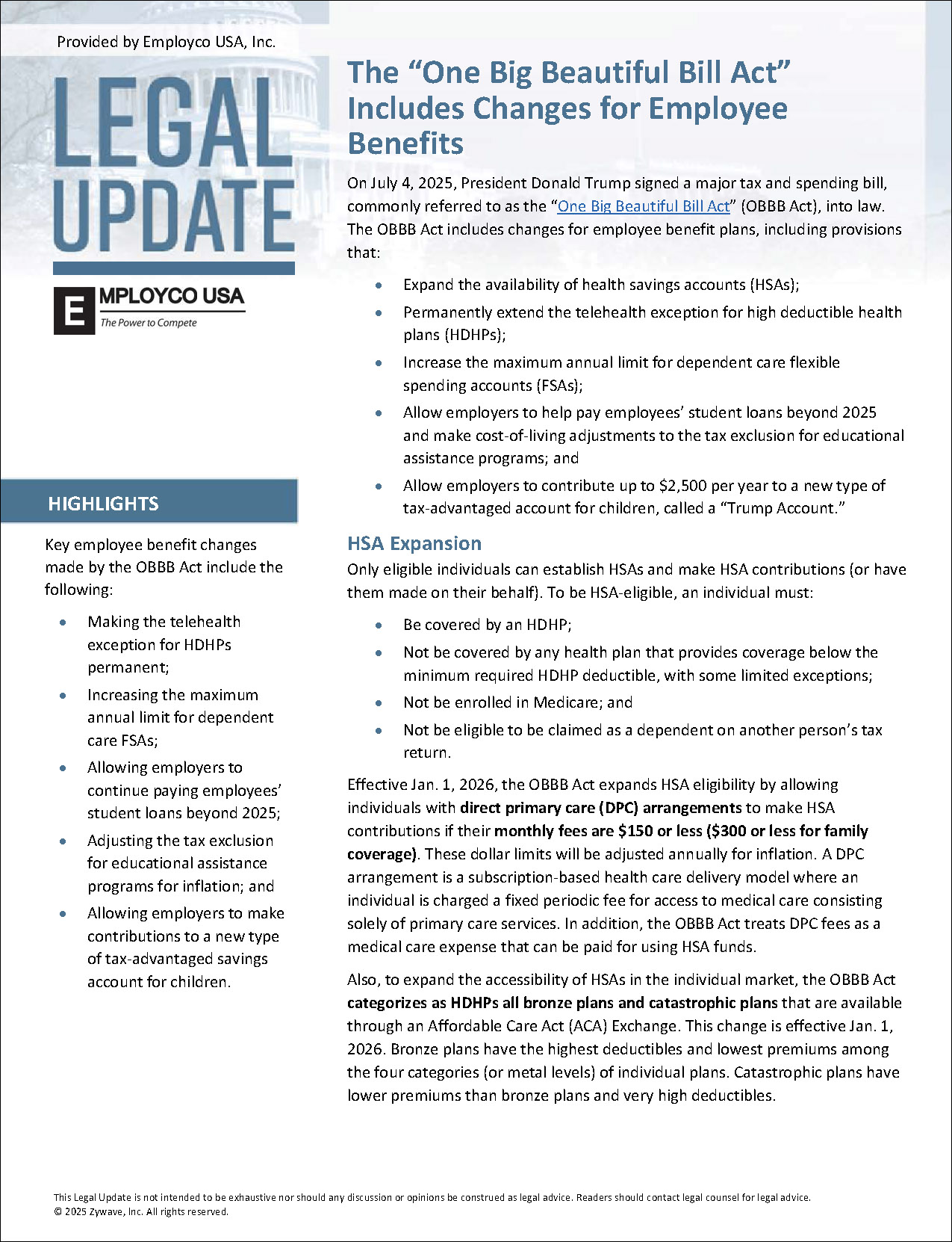 The “One Big Beautiful Bill Act” Includes Changes for Employee Benefits