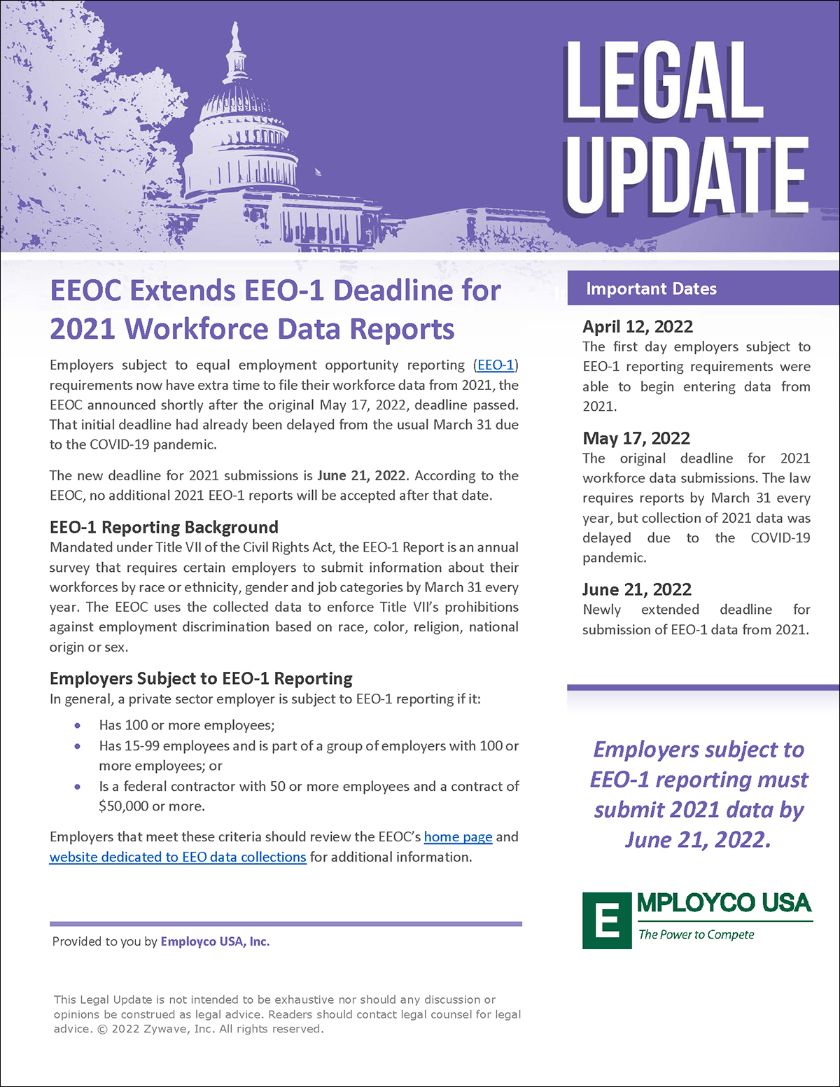 EEOC Extends EEO-1 Deadline for 2021 Workforce Data Reports