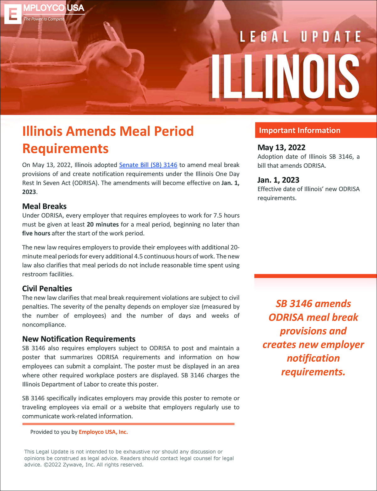 Illinois Amends Meal Period Requirements