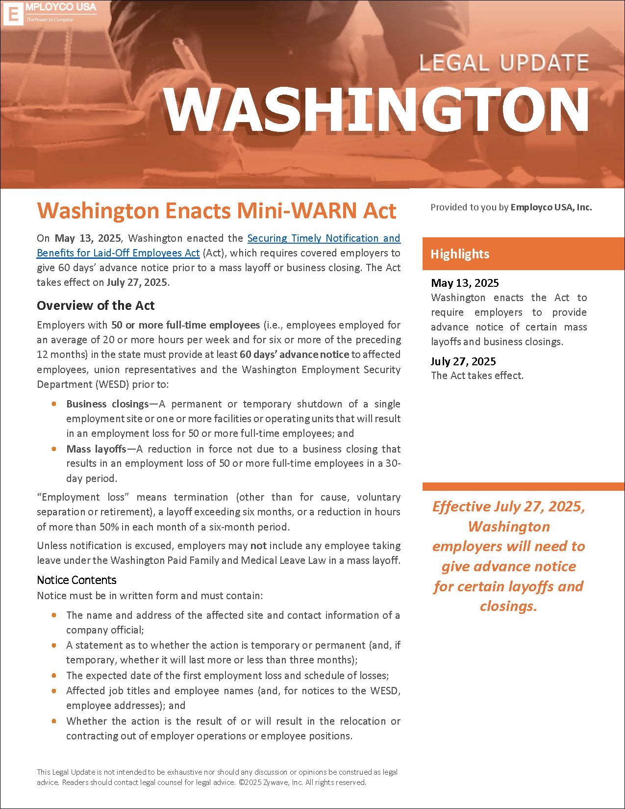 Washington Legal Update