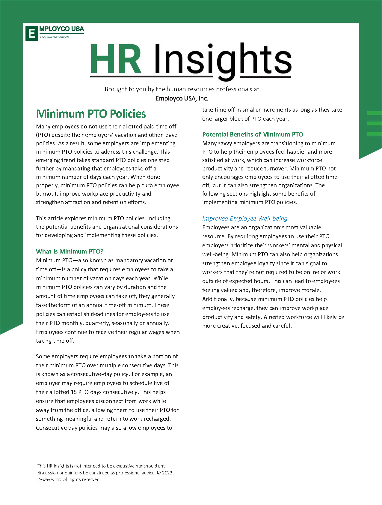 HR Insights – Minimum PTO Policies