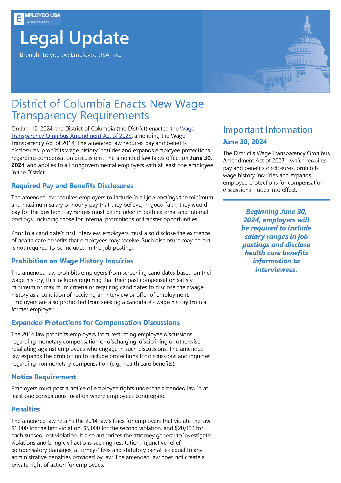 District of Columbia Legal Update 