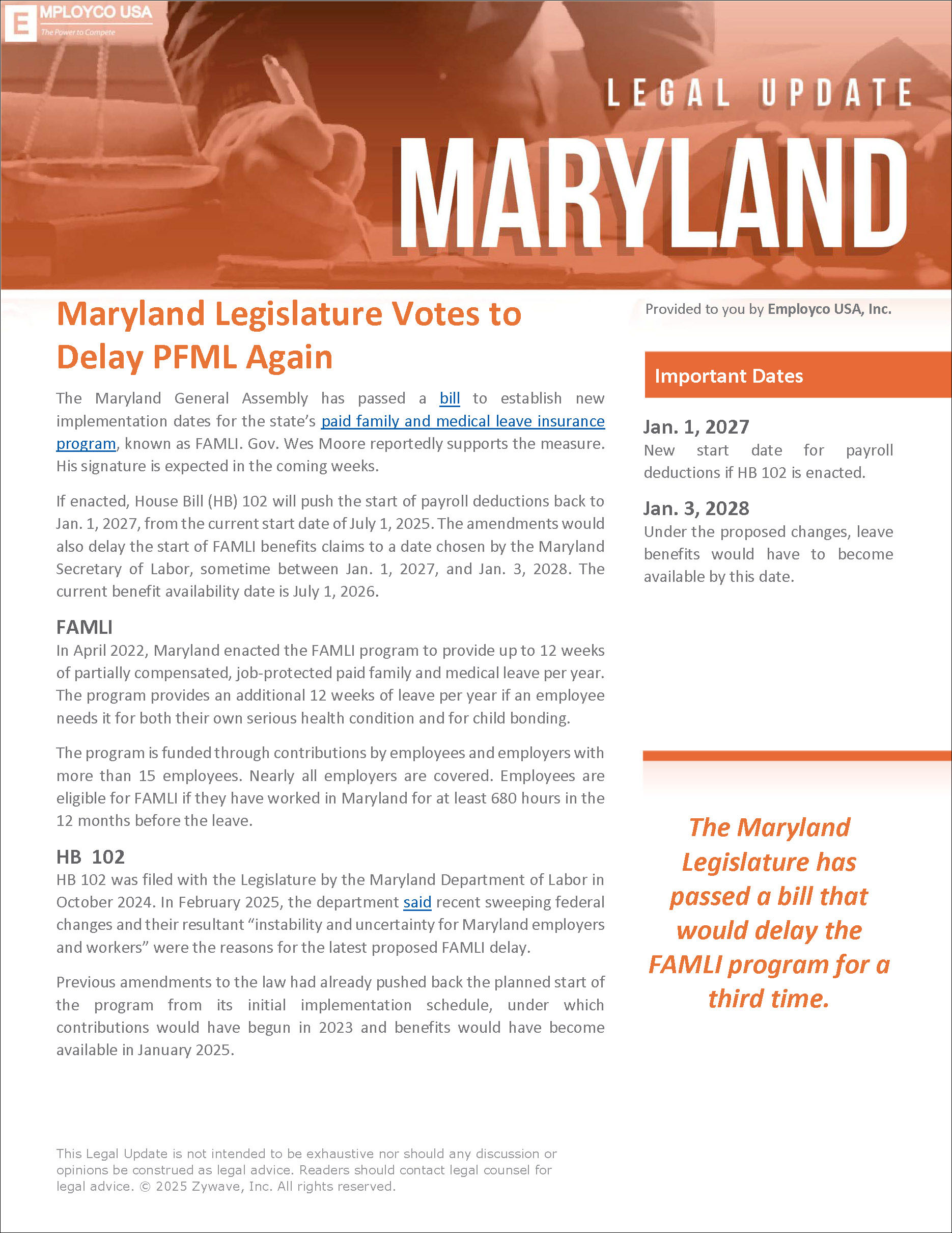 Maryland Legal Update
