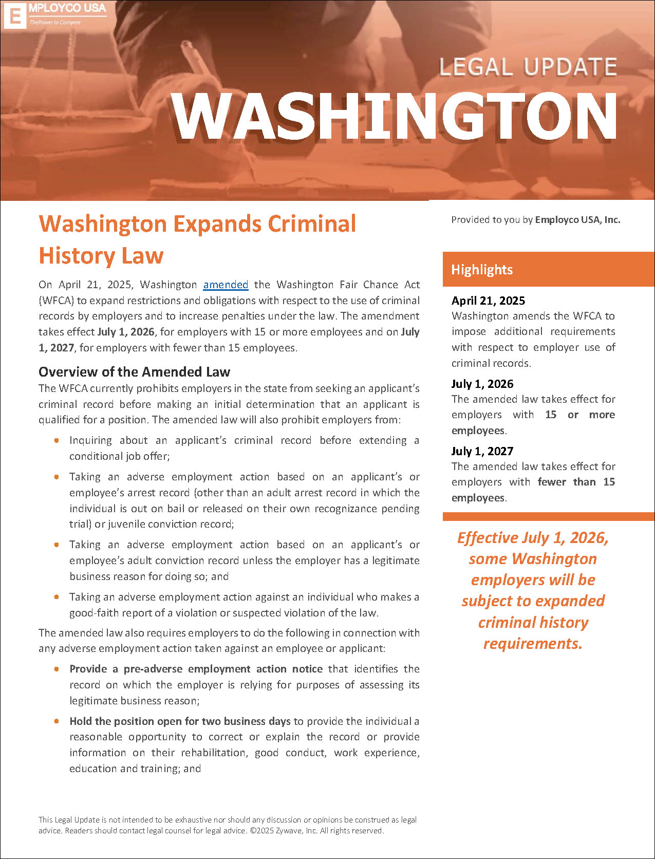 Washington Legal Update