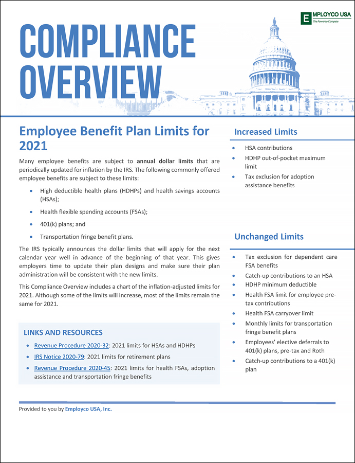 Compliance Overview: Employee Benefit Plan Limits for 2021