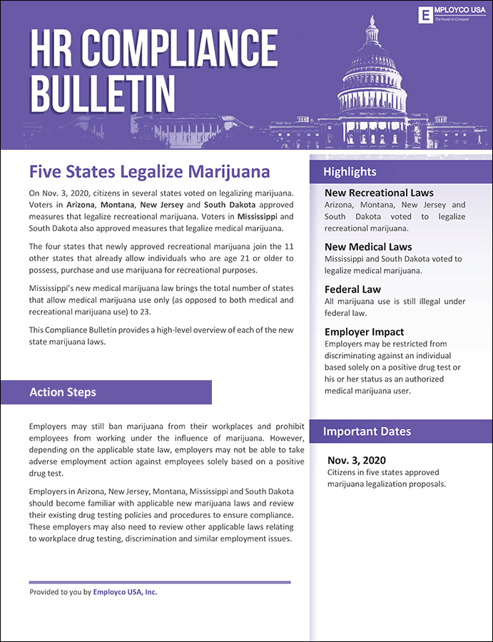 HR Compliance Bulletin: Five States Legalize Marijuana