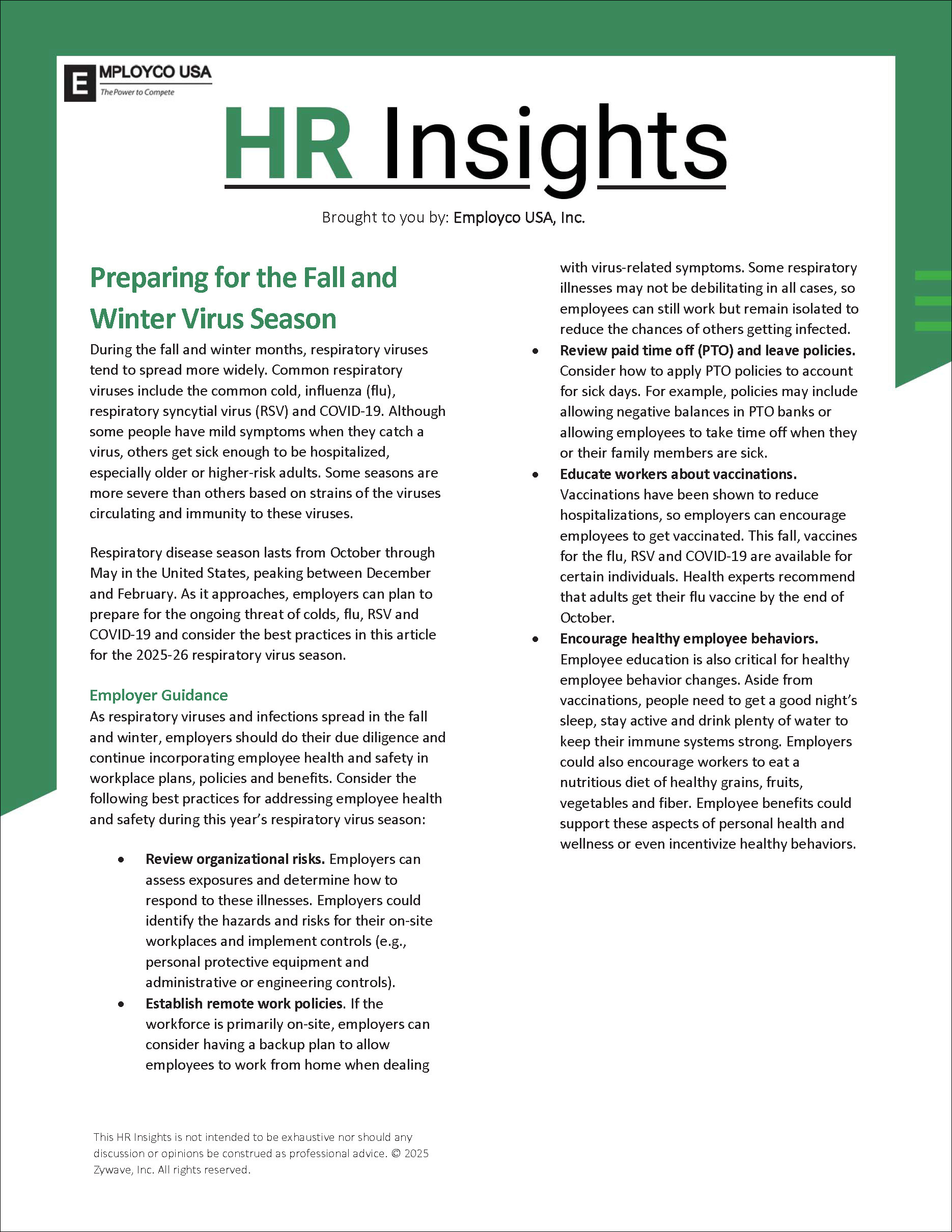 HR Insights: Preparing for the Fall and Winter Flu Season