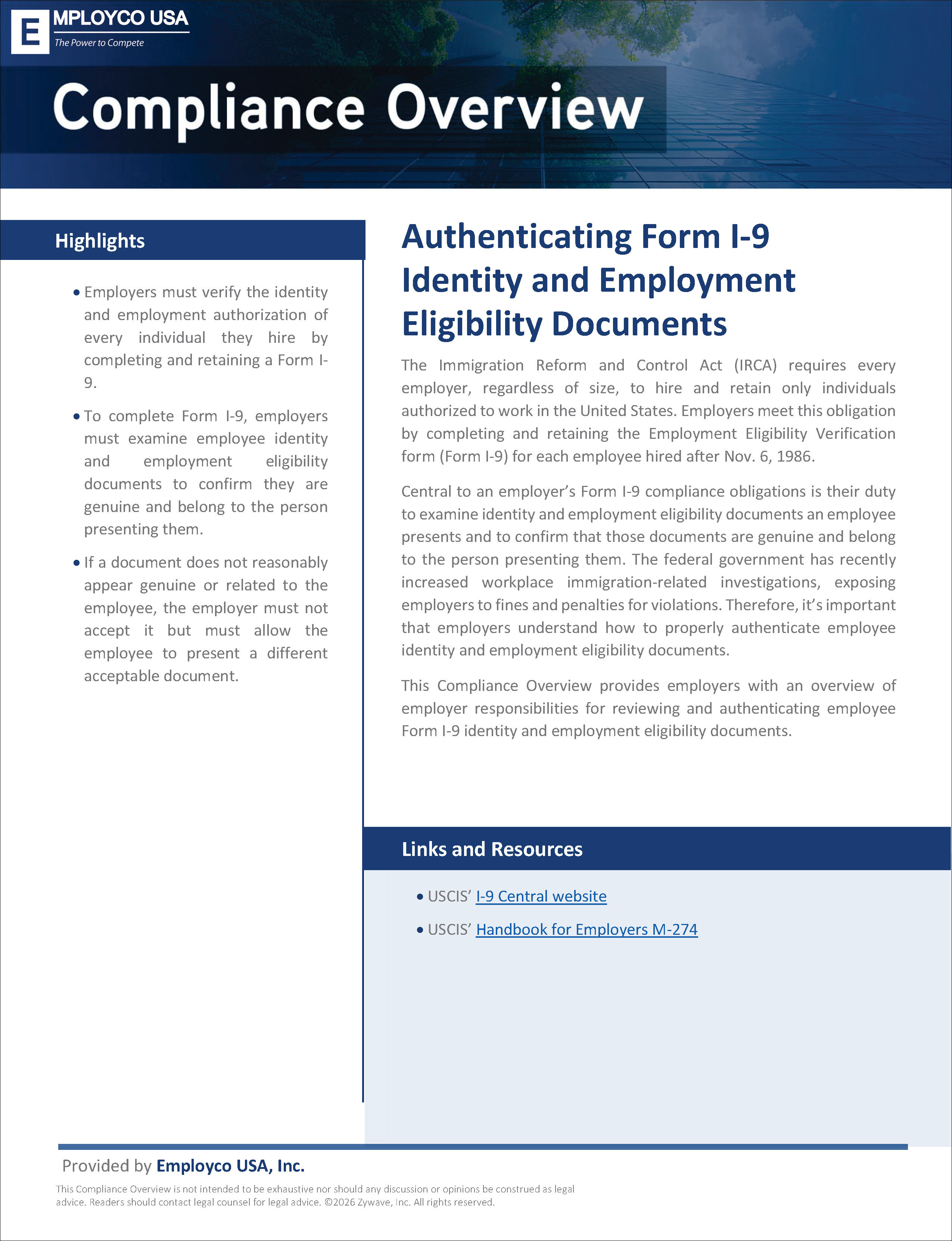Authenticating Form I-9 Identity and Employment Eligibility Documents