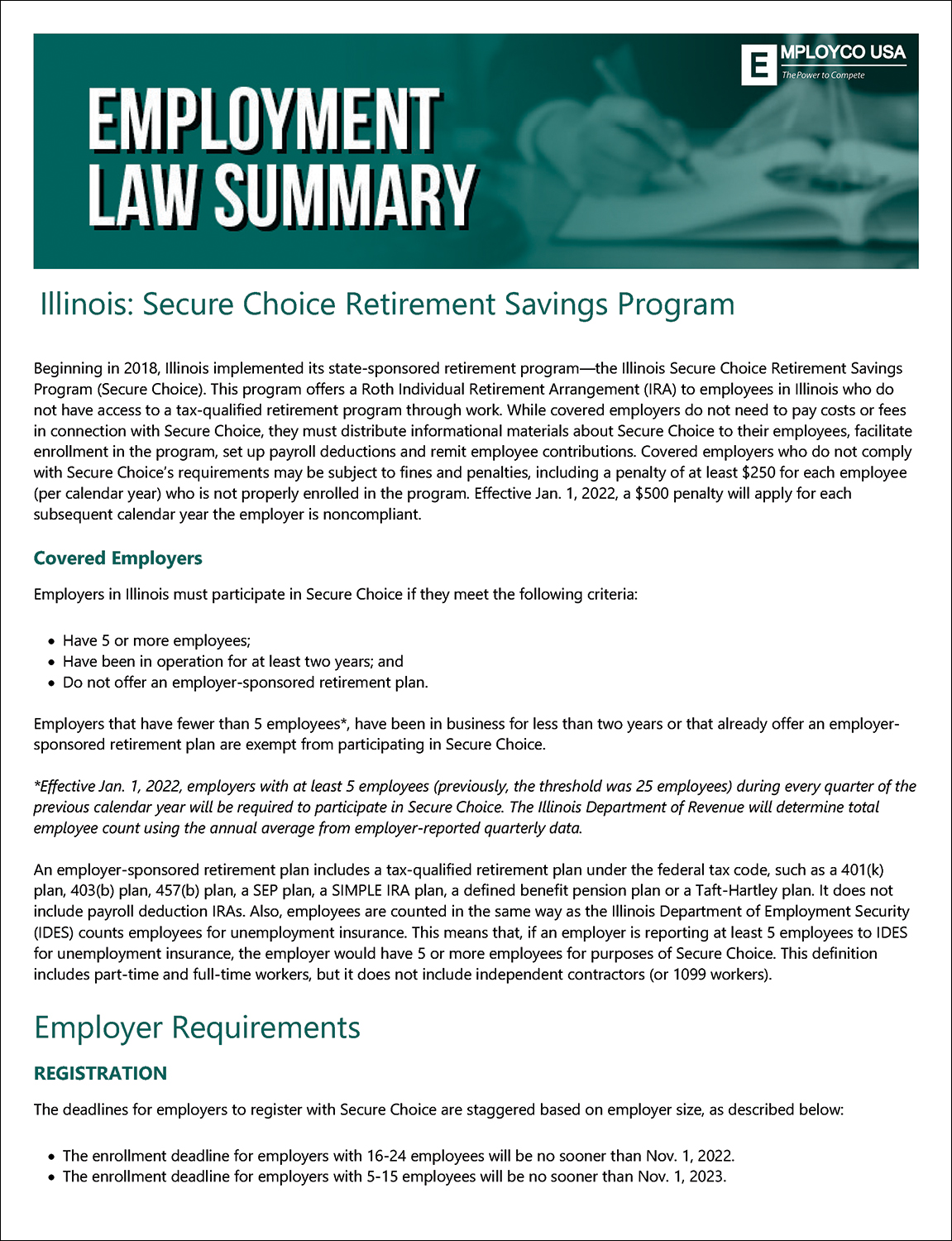 Employment Law Summary: Illinois Secure Choice Retirement Program