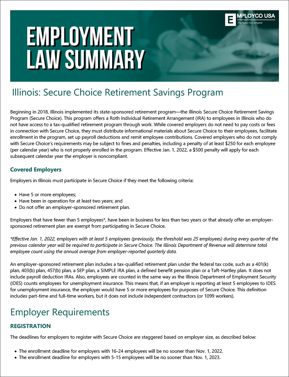 Employment Law Summary: Illinois Secure Choice Retirement Program