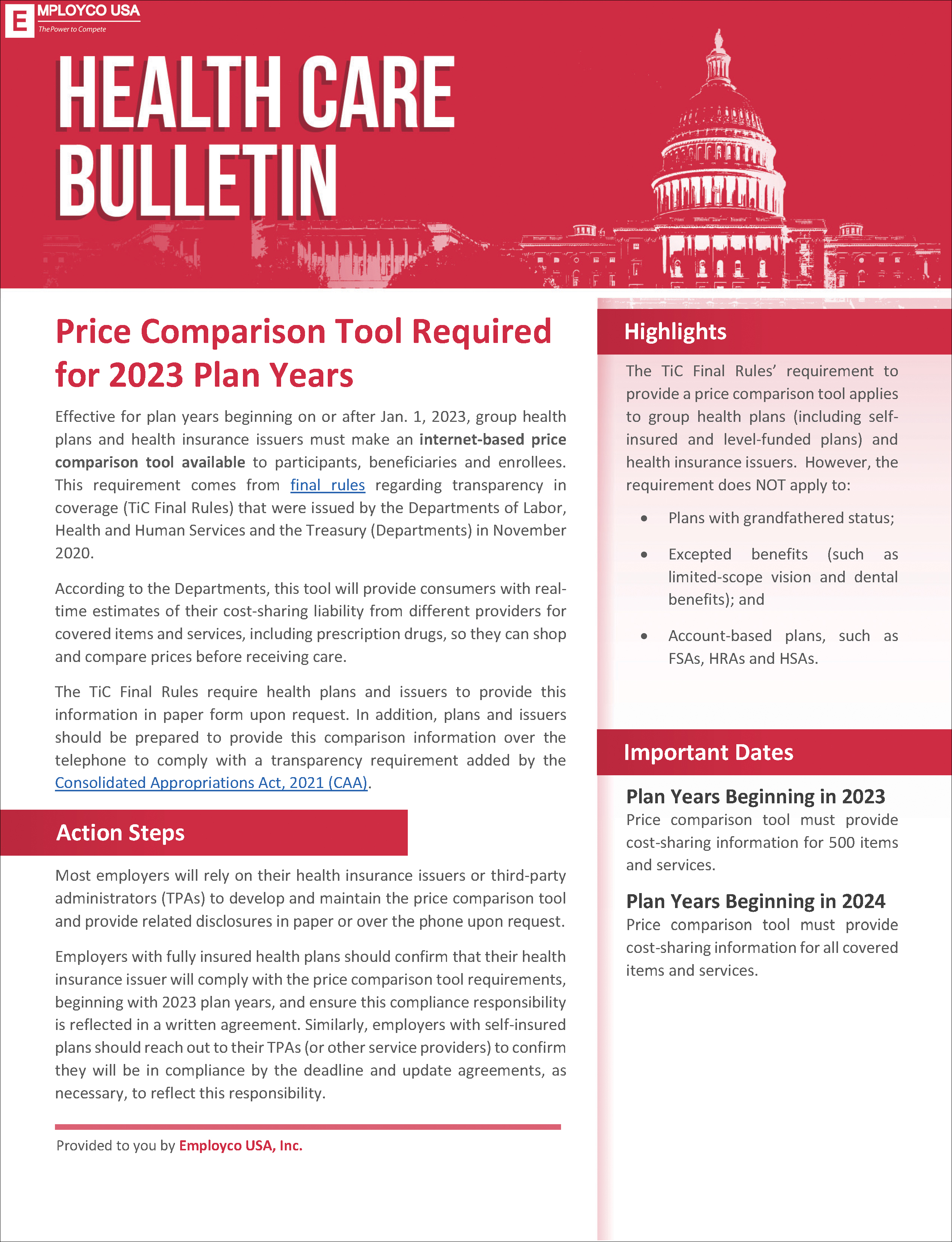 Price Comparison Tool Required for 2023 Plan Years