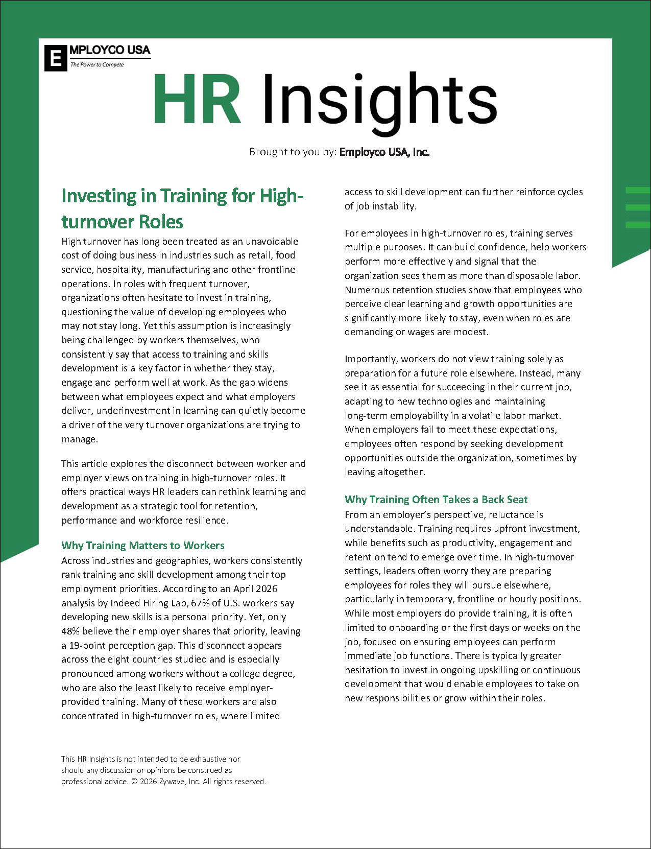 Investing in Training for High-turnover Roles