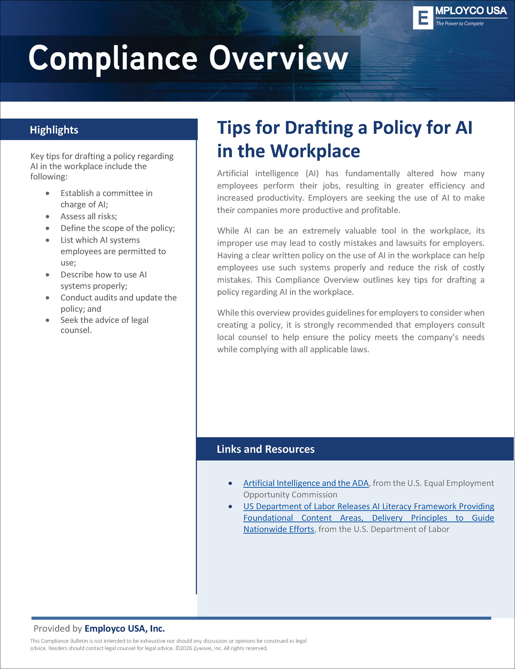 Compliance Overview: Tips for Drafting a Policy for AI in the Workplace